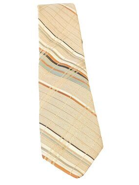 Vintage Qiana Plaid Tie Beige & Multicolor Nylon